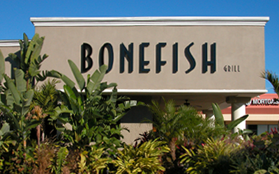 Close view of Bonfish grill restaurant on display